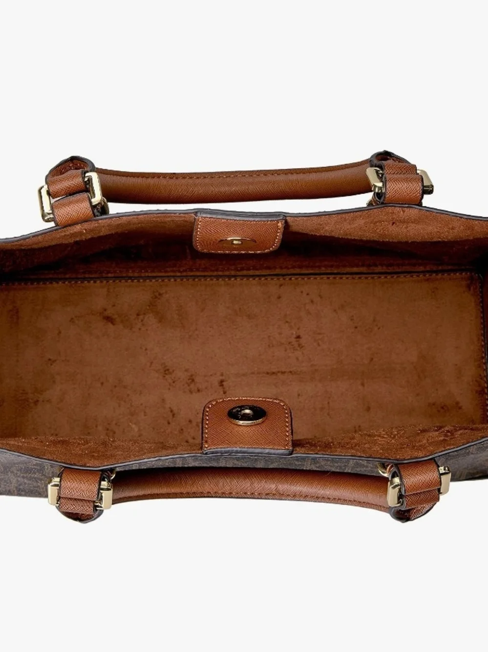 Calvin Klein Brown Monogram Satchel with Tan Trim